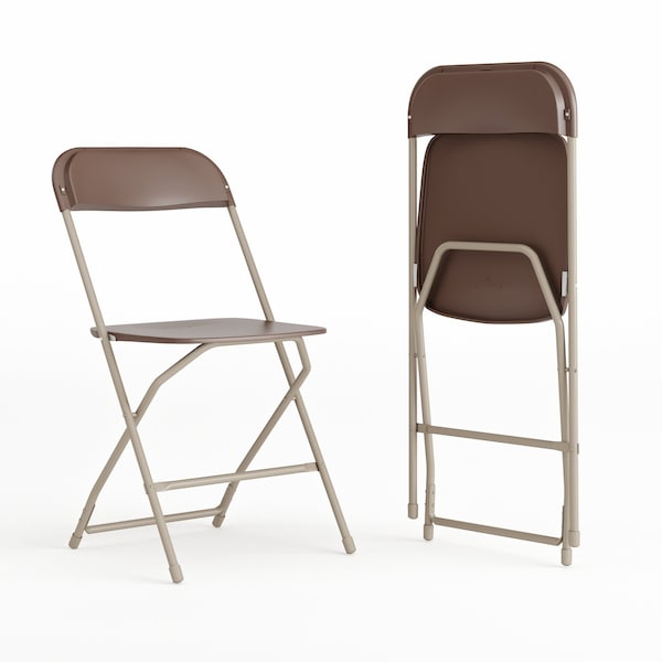 Flash Furniture Hercules Series Plastic Folding Chair Brown - 2 LB Weight Capacity Comfortable Event Chair-Lightweight Folding Chair, PK2 2-LE-L-3-BROWN-GG - main